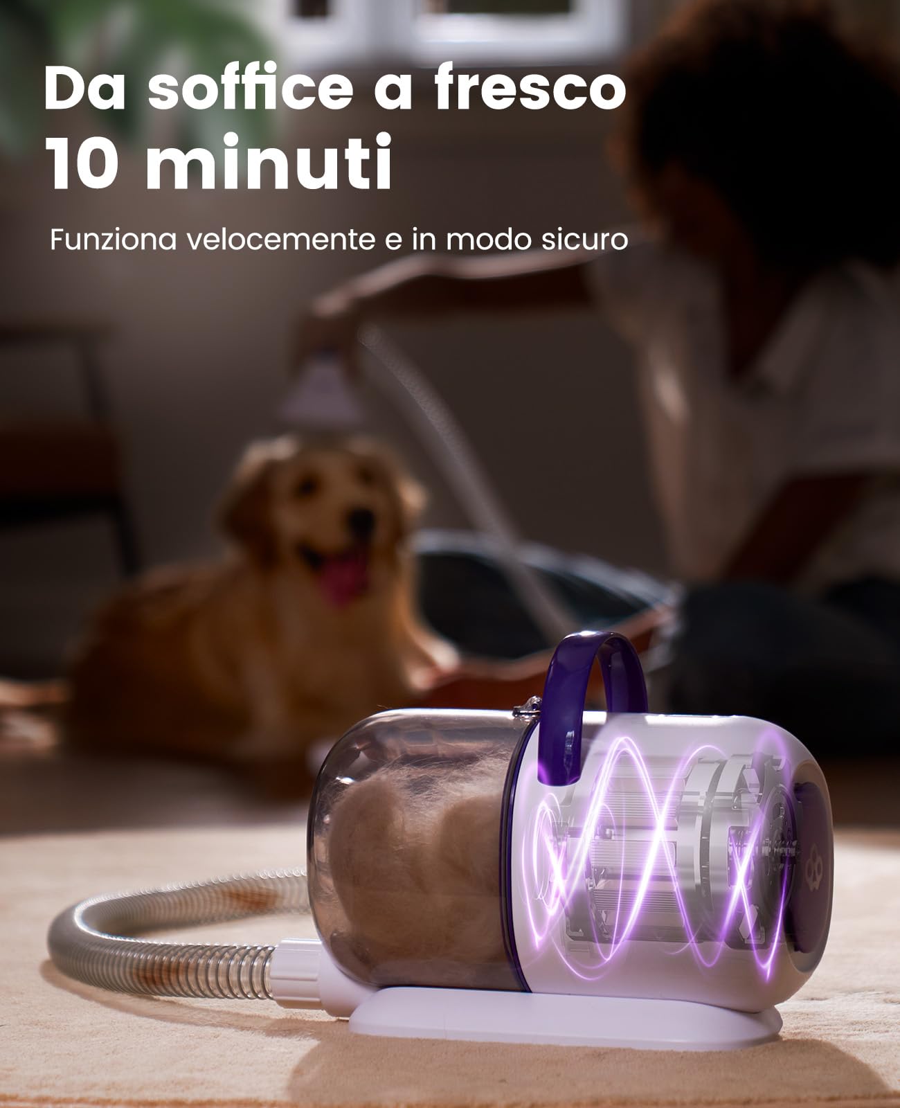 oneisall cane aspirapolvere con spazzola, forte potenza di aspirazione cane spazzola aspirapolvere con 12000 Pa, succhia il 99,99% dei peli di animali domestici (1,5L) con 4 accessori per la cura