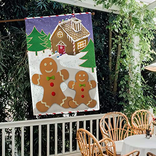 Kafepross Happy Winter Snow Gingerbread Mother And Child Decorative Christmas House Flag Merry Xmas Night Village Scenery Decor Banner For Inside And Outside 28"X40" Double Side #TOP1