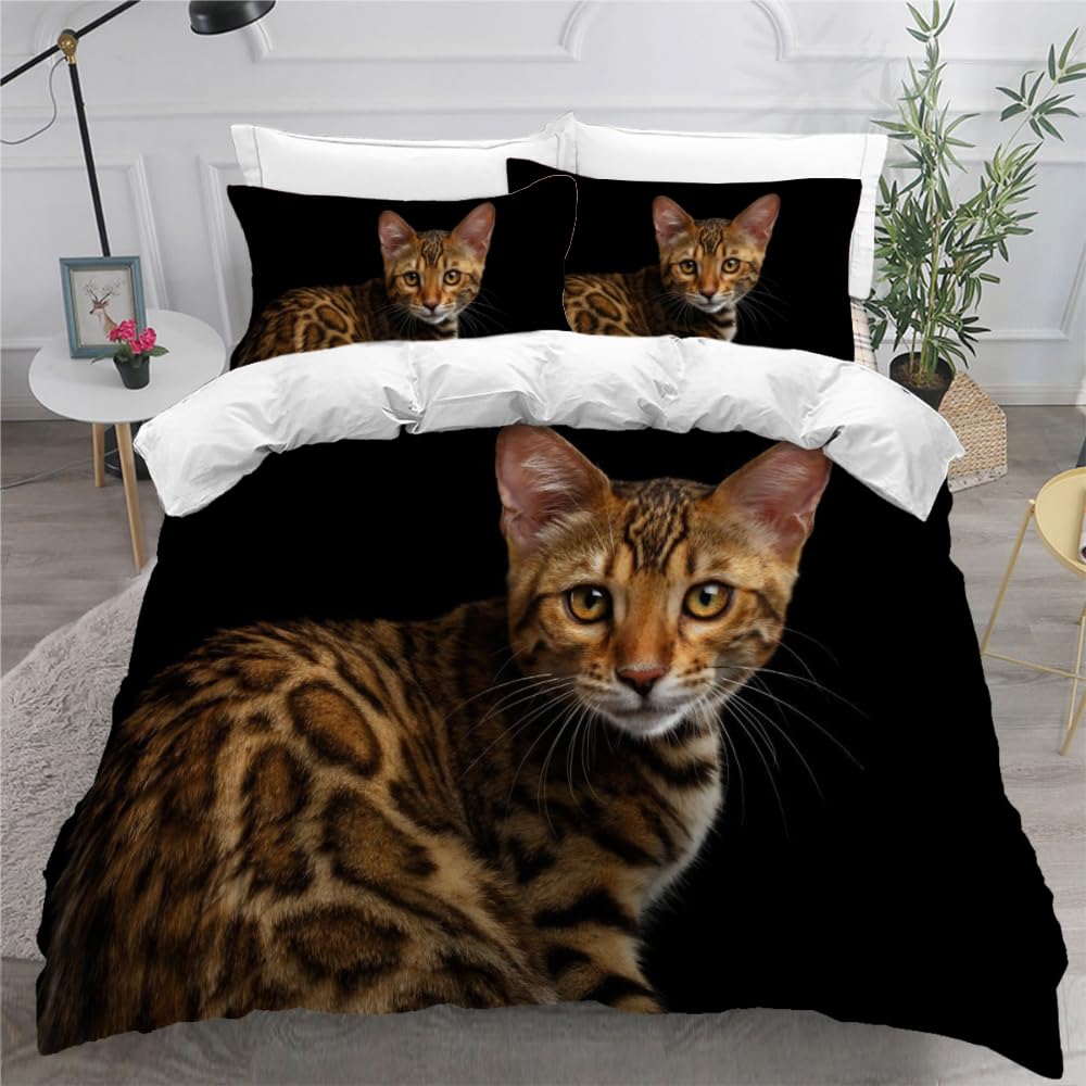 MEVASA King Bedding Set Cat 3d Printed Girls Boys Adults Soft Microfiber Fluffy Breathable Kingsize Duvet Cover Set Cute Kitten Bedding King Size with 2 Pillow Cases /230x220