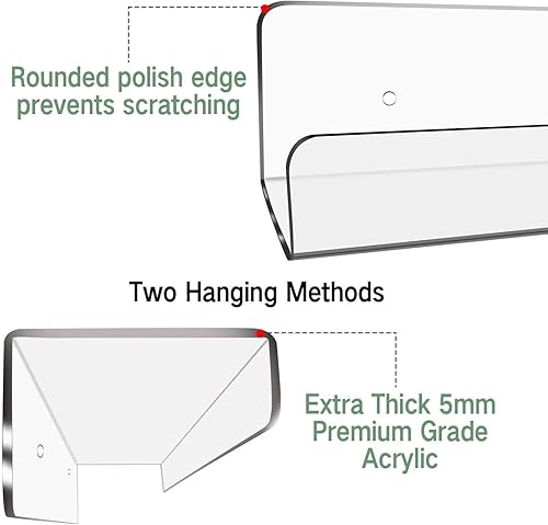 Miniatura 7 de Estantes de pared de acrílico transparente de 15 pulgadas repisa flotante versátil para libros, decoración y almacenamiento, ideal para sala de