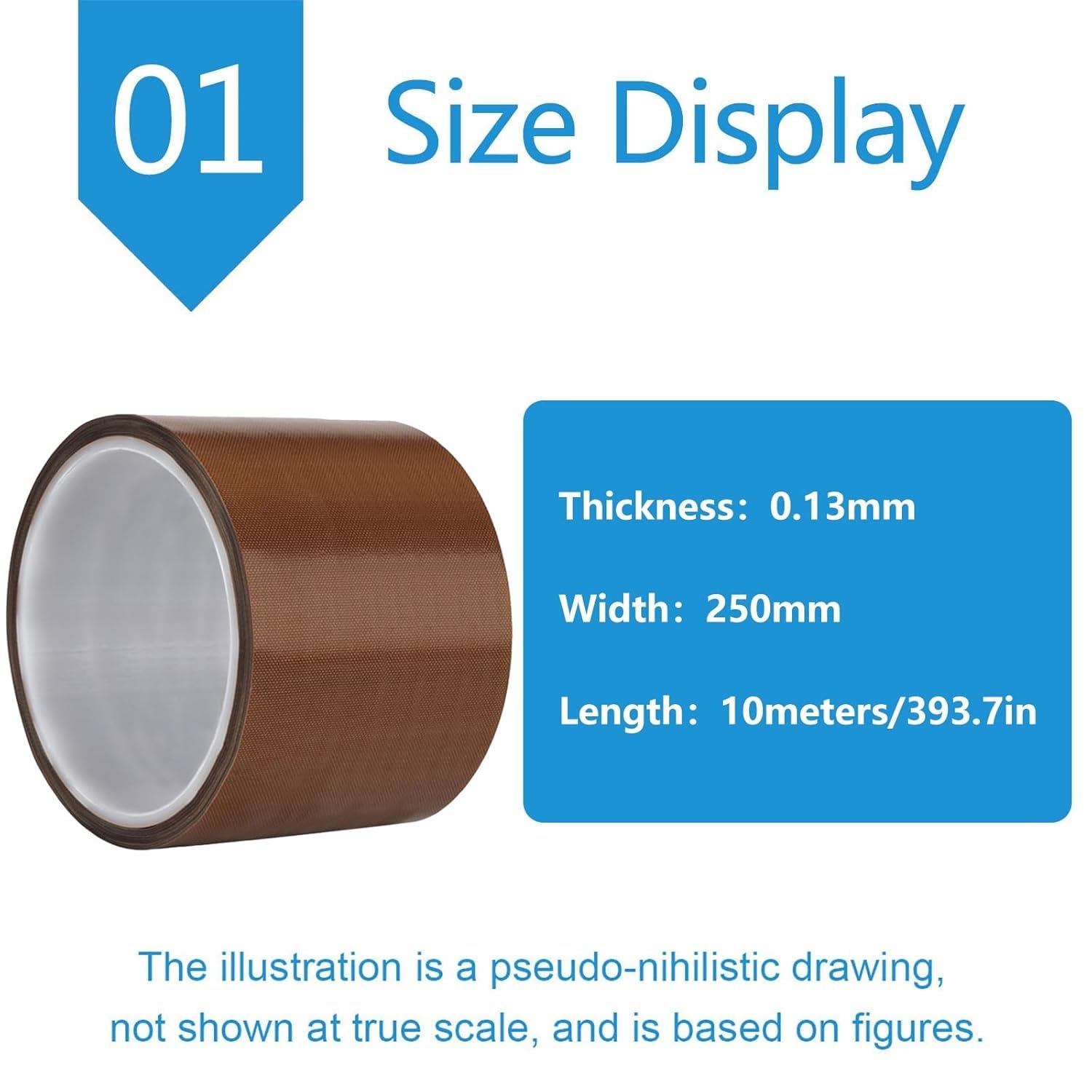 Cinta de tela de teflón, Cinta autoadhesiva resistente al calor de PTFE 260 °C 25 cm x 10 m 0,13-0,25 mm(Thick0.13mm)
