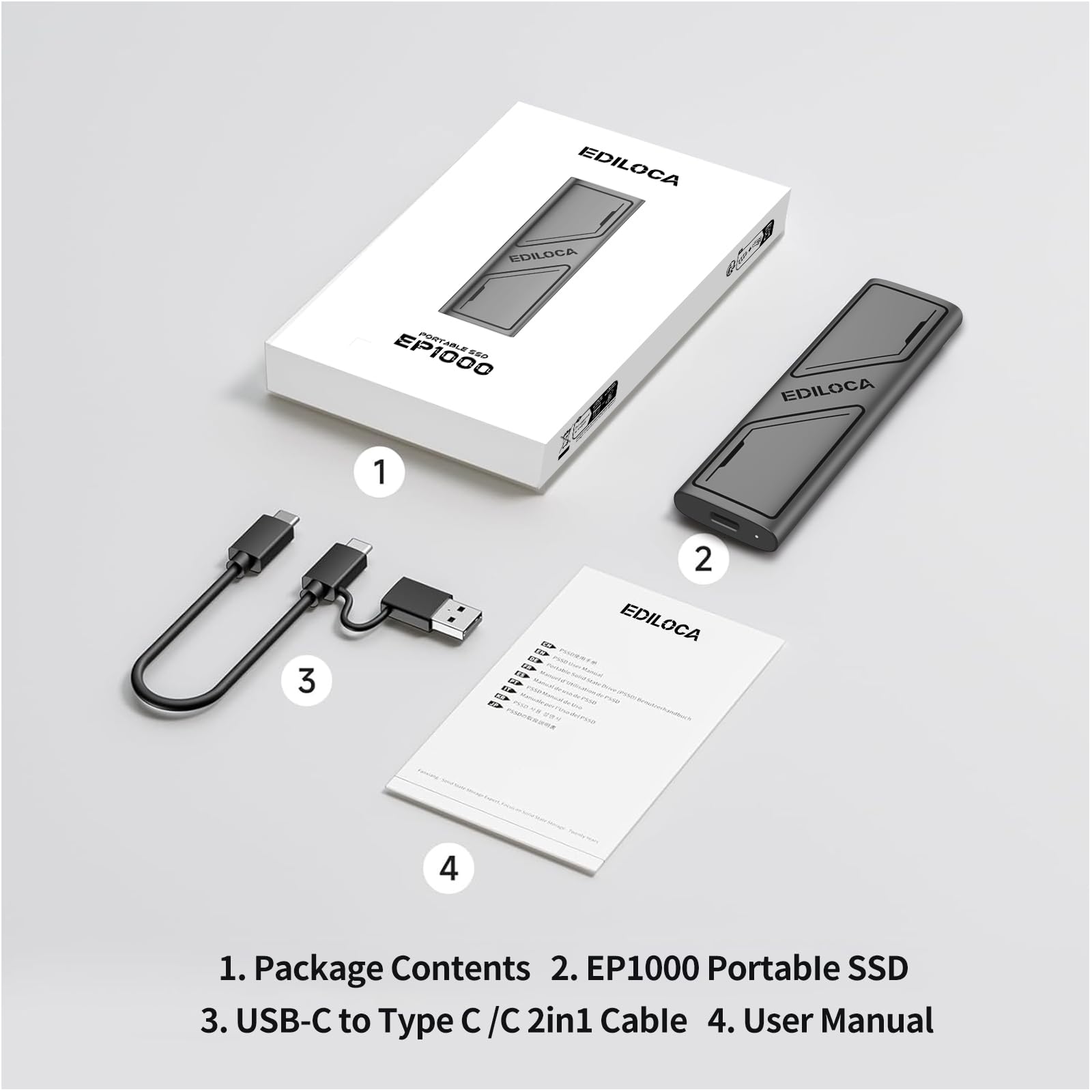 Ediloca EP1000 1TB Portable External SSD, External Solid State Drives Up to 1000MB/s Read, Storage Expansion, Compatible with USB-C Smartphones, PC, Mac, Tablets, Sleek & Sturdy Design — view 8