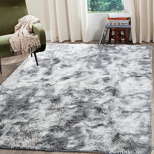 Image of Trintion Soft Fluffy Rugs Living Room Bedroom 140x200cm,Super Soft Fluffy Shaggy Rug Thick Pile Non Shedding, Area Rugs for Bedroom Anti Slip(Sliver grey)
