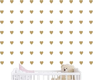 2inchx100 Pieces DIY Heart Wall Decal Vinyl Sticker for Baby Kids Children Boy Girl Bedroom Decor Removable Nursery Decoration (Matte Gold)