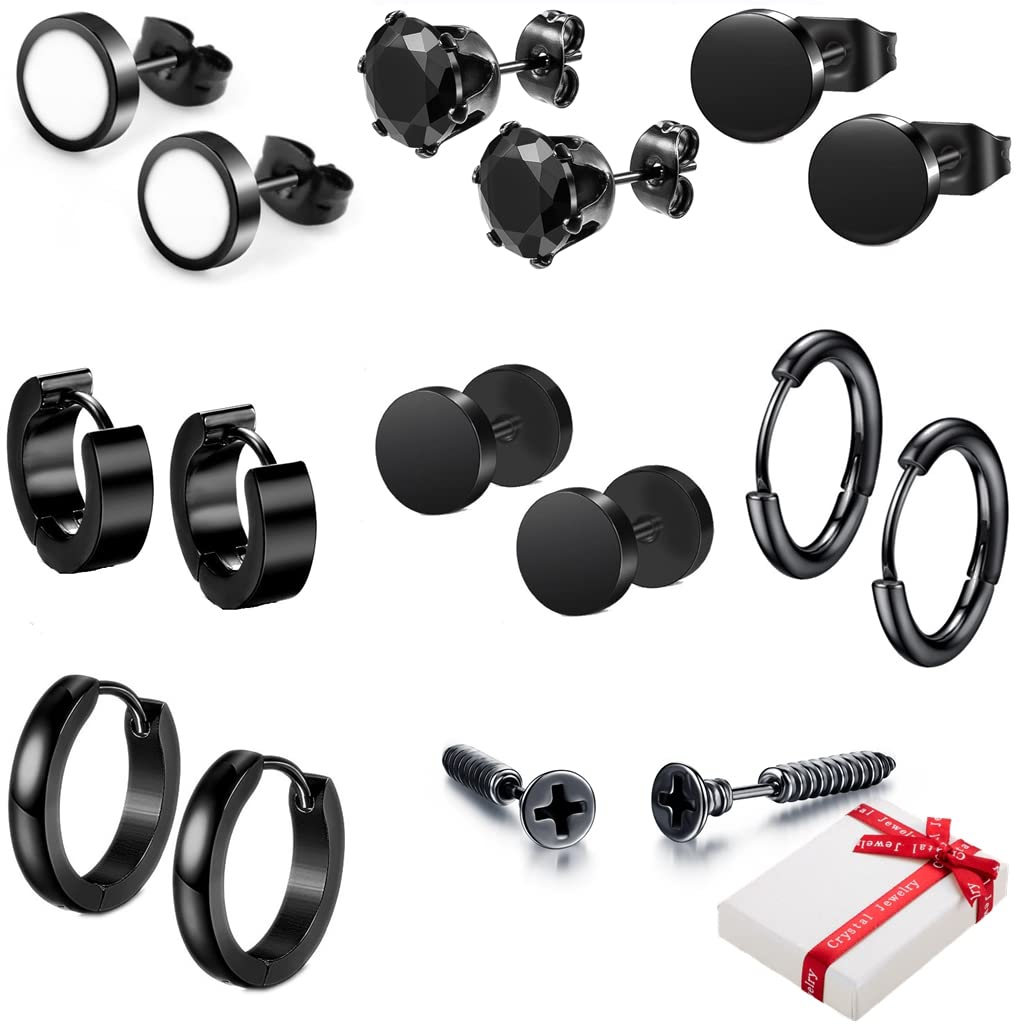 Punk Or Noir Coloré En Acier Inoxydable Clous Clous Boucles D'oreilles Pour Femmes Hommes Helix Oreille Body Piercing Bijoux (couleur : noir