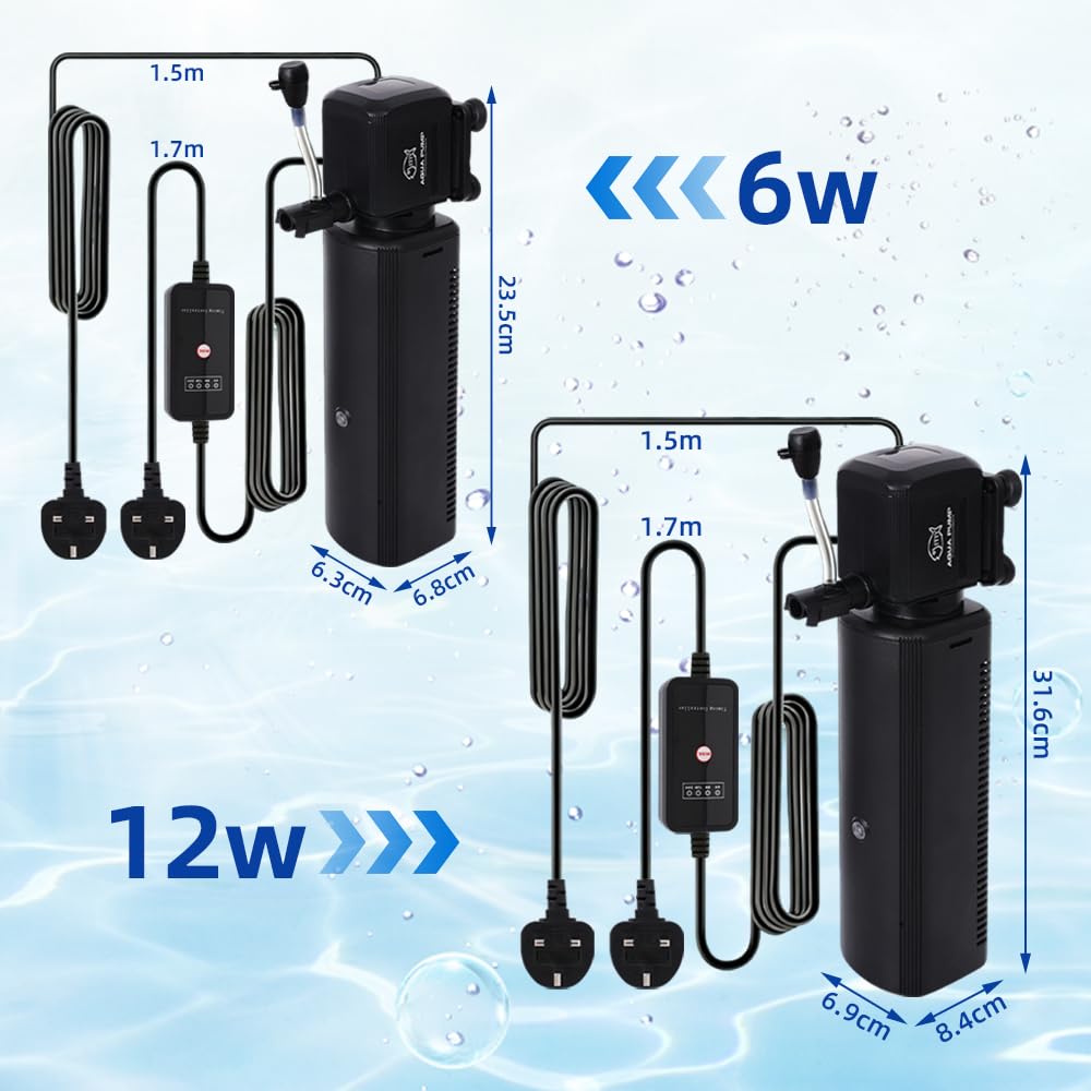 Filtro de acuario 4 en 1, filtro de luz U-V con temporizador, bomba interna de acuario con modo de bombeo de agua de lluvia de oxigenación para tanques de agua dulce y salada (12 W 1000 L/H)