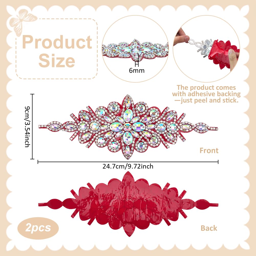 FINGERINSPIRE 2 Pz Applique con Strass 24.7x9cm Toppe con Strass Floreali Color Cristallo AB con Retro Autoadesivo Toppe di Cristallo per Abiti, Borse, Scarpe e Progetti Fai da Te