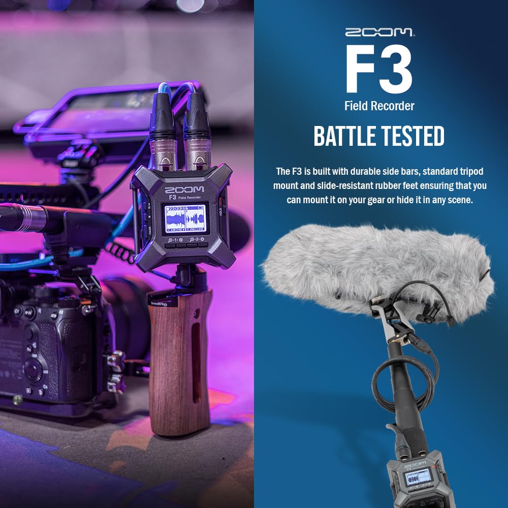 Zoom F3 Professional Field Recorder, 32-bit Float Recording, Dual A/D Converters, 2 XLR/TRS Inputs with Rechargeable Batteries, 2 XLR Cables, 64GB MicroSD & Headphone w/Built-In Microphone - Image 5