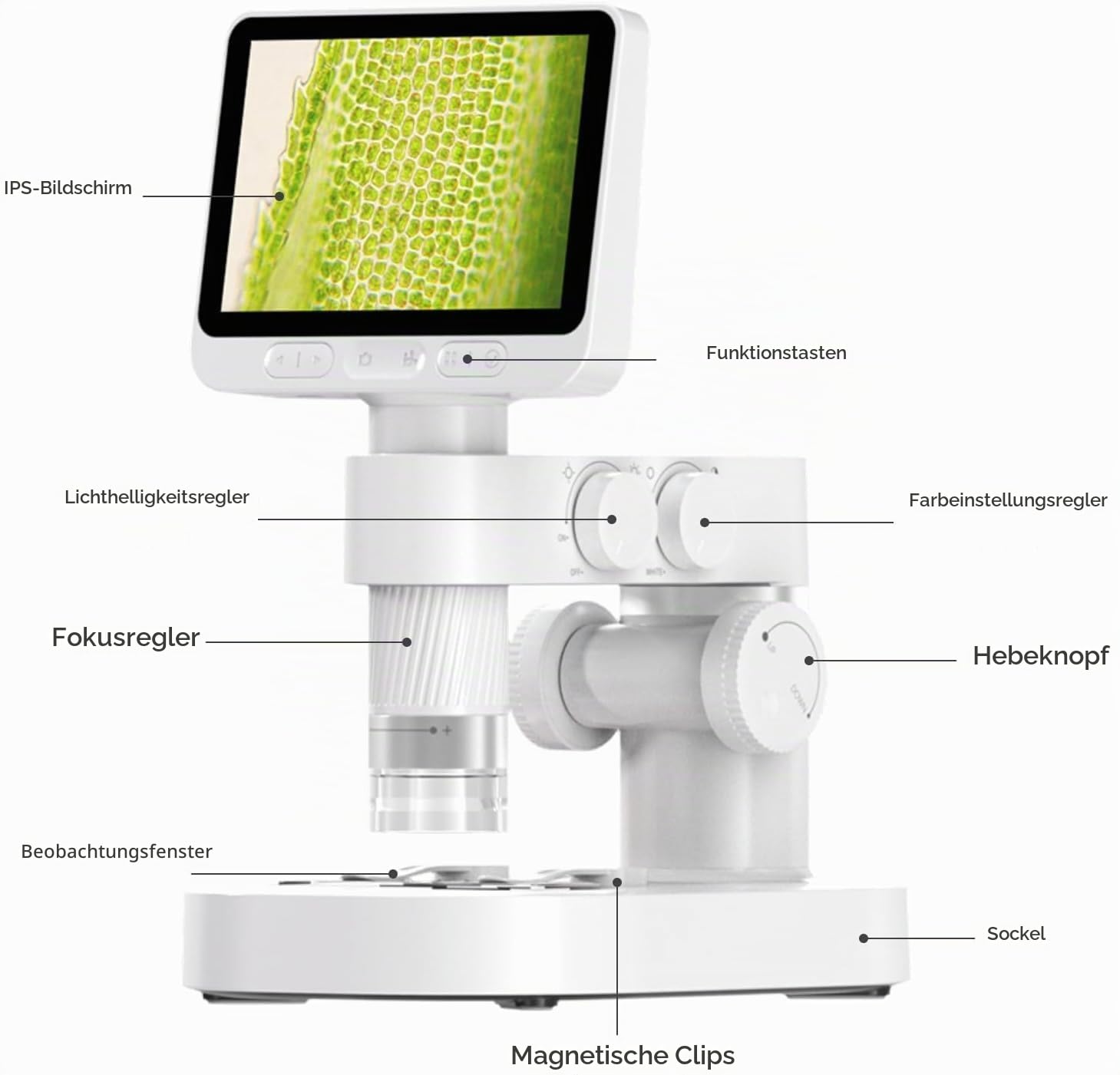 BEAVERLAB 4,0" IPS digitales Mikroskop 100X-1600X, Handheld Microscope 1080P HD Taschenmikroskop WiFi USB Mikroskop für Anfänger, Handy Mikroskop mit 8 einstellbaren LED-Lights, kompatibel mit PC/TV