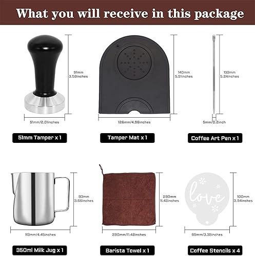 Miniatura 11 de Juego de barista de café de 2.008 in para máquina portafiltriz, manipulador de espresso de madera con alfombrilla de manipulación, jarra de espuma