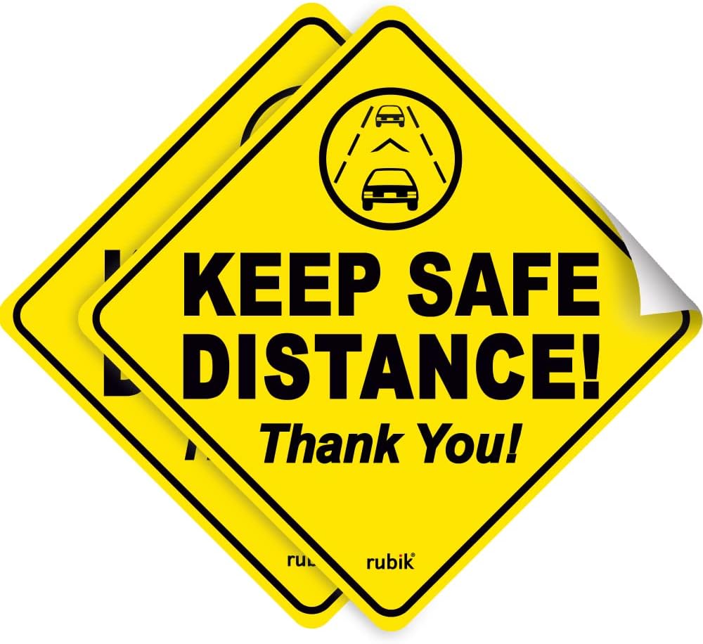 Rubik Keep Safe Distance Thank You Car Sign Self Adhesive Sticker, 2pcs Reflective Removable Anti Tailgater Sign for New Driver Baby on Board (12x12cm)