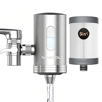 WINGSOL Stainless Steel Water Filter for Sink Faucet with Visible Filter Window, NSF/ANSI 42&53, 360 Rotating Tap Purifier, 350 Gallons Capacity, Reduce Heavy Metals 99.6% Lead, Improve Taste