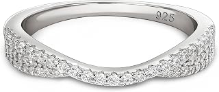 925 Sterling Silver Cubic Zirconia Rings for Women Curved Half Eternity Ring Wedding Band for Her Stackable Anniversary