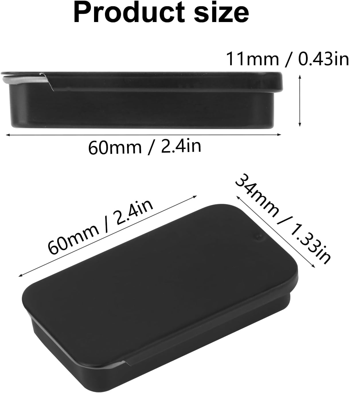 Biugaaufai 60 Pack Black Mini Rectangular Metal Tins Boxes with Sliding lids, Small Empty Slide Top Metal Tin, Lip Balm Slide Tins with Lid for Crafts, Jewelry, Candies (2.36 x 1.34 x 0.43 Inch)