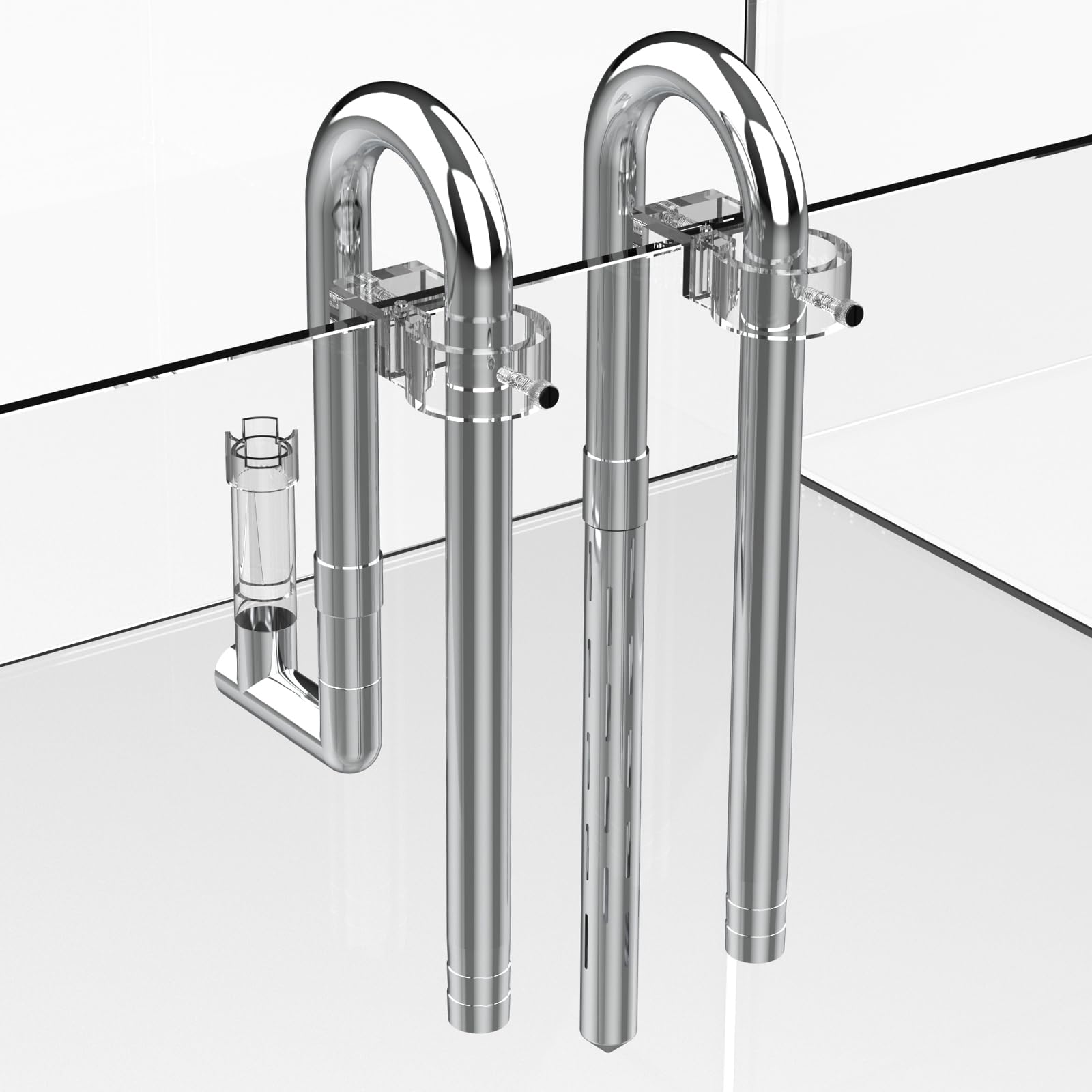 FZONE Lily Pipes De Acero Inoxidable para Acuario, Salida Mejorada con Skimmer De Superficie Y Tubo De Extensión Desmontable 11 cm para Manguera 1/2" (12 mm) Entrada Y Salida