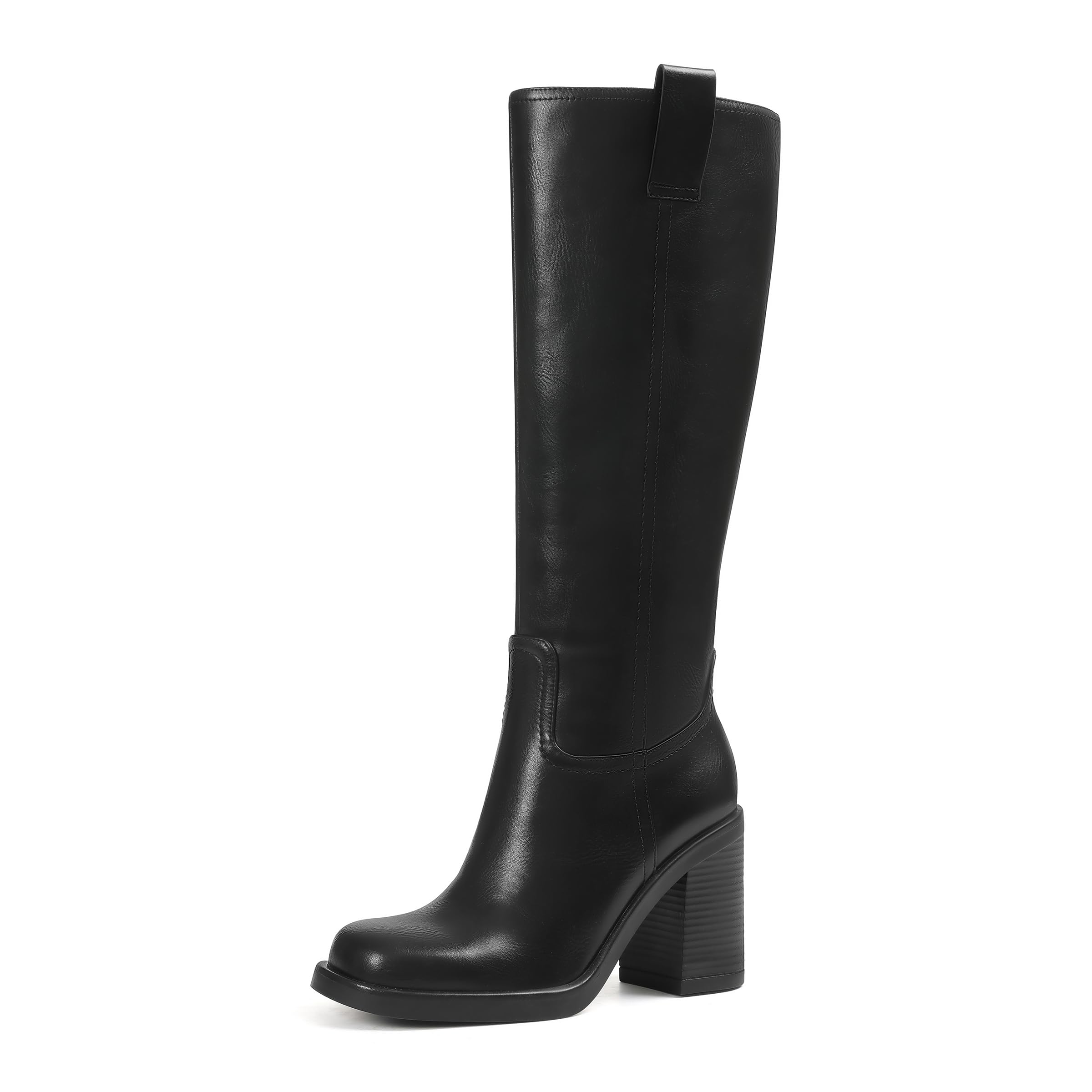 Kalstage Platform Knee High Boots Women Fashion Fall Chunky Heel Boot Square Toe Half Zip Tall Boots for