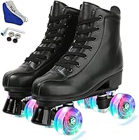 Vista 6 de XUDREZ Double-Row Roller Skates for Unisex - PU Leather High-Top Four-Wheel Shiny Skates