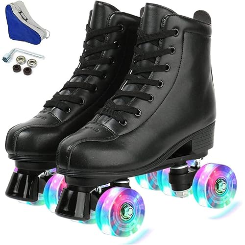 XUDREZ Double-Row Roller Skates for Unisex - PU Leather High-Top Four-Wheel Shiny Skates