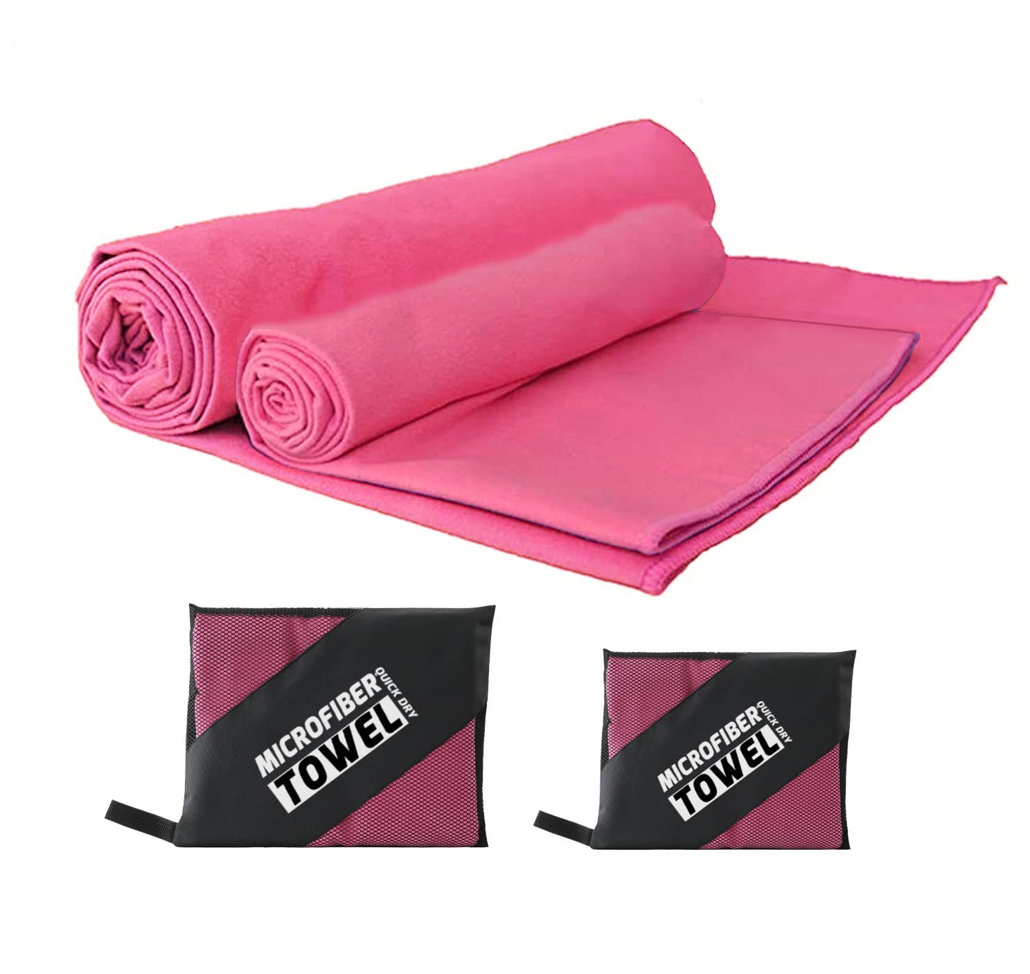 Quick Dry Microfiber Absorbent Towel Set of L+S Buttoned Loop with Pouch Compact Lightweight Antibacterial Fast-drying Towels Sports Towel, Camping Towel and Swim Towel
