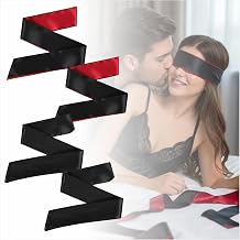 4 Pack Satin Blindfold for Game, Silk-Like Blackout Eye Mask for Adults Couples, 51" Adjustable Sleep Eye Cover, Black & Red Reversible Travel Shade