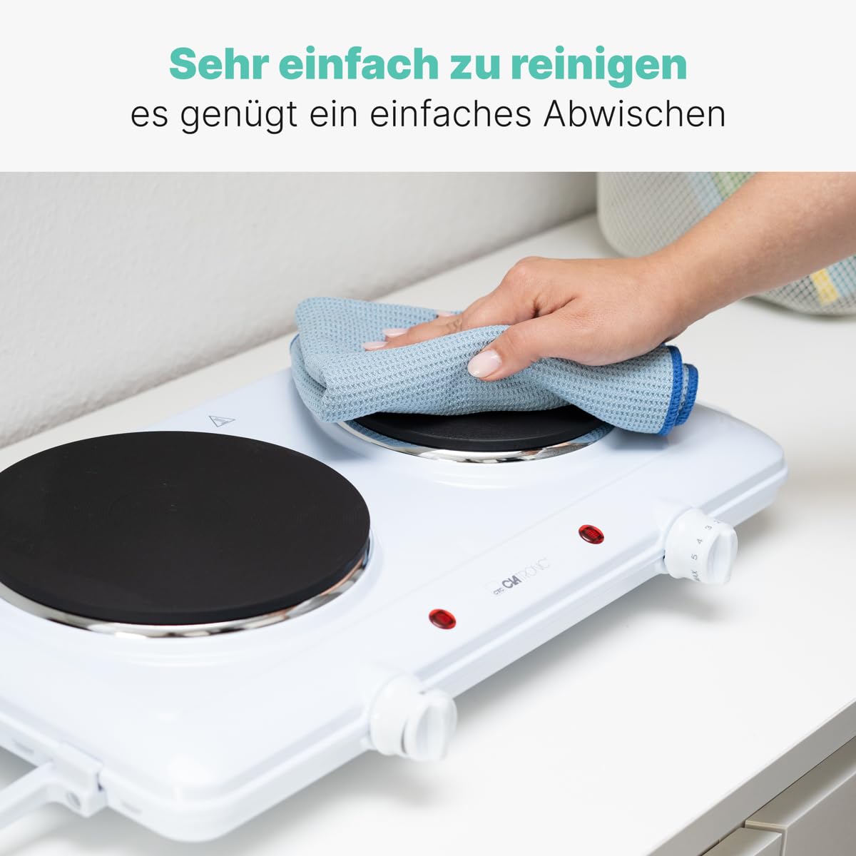 Clatronic® double plaque de cuisson pour le camping, la cuisine ou le bureau | 2 plaques Ø env. 180mm & 150mm | thermostat réglable en continu | laque résistante à la chaleur | DKP 3583