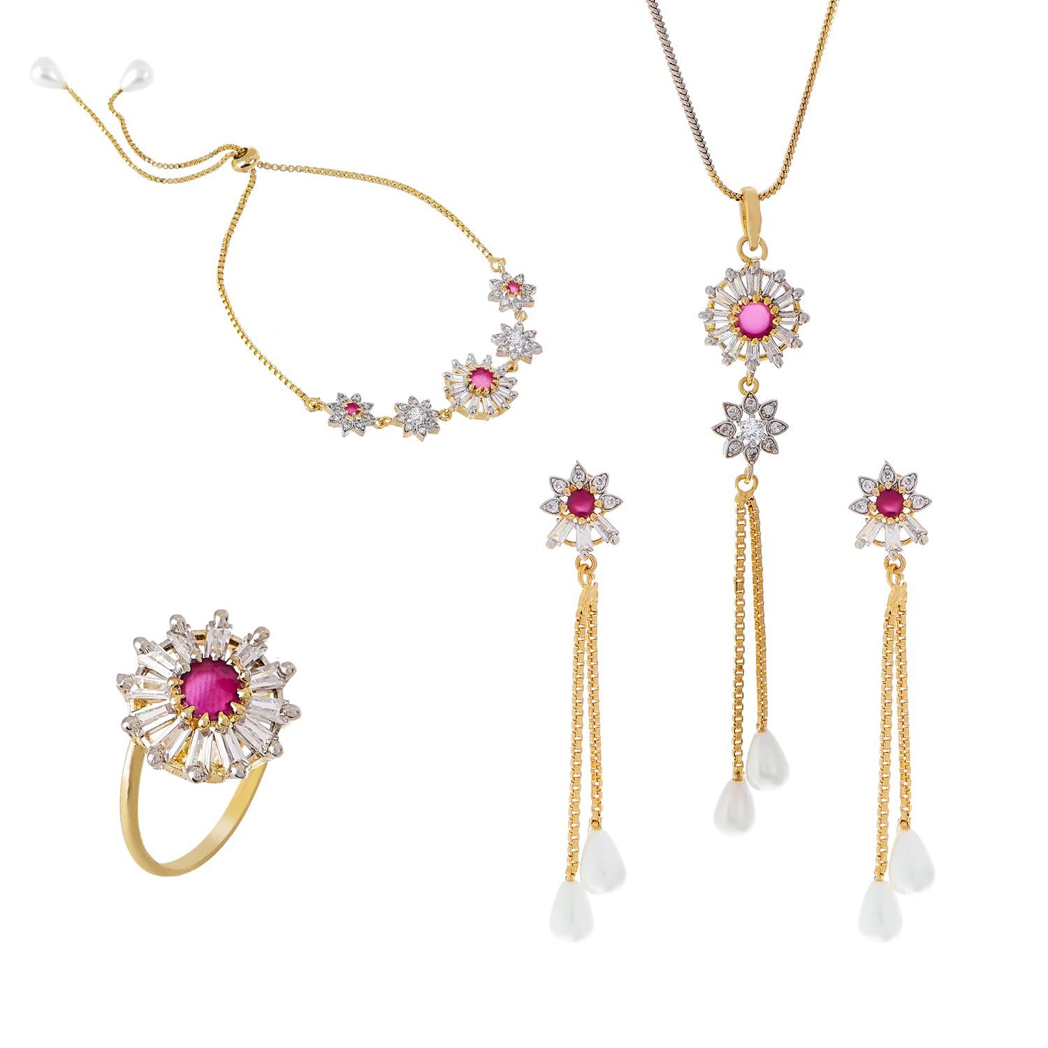 See full amazon price history chart for KENNICE Gold-Plated American Diamond Necklace with Earrings, Bracelet and Ring Jewellery Set For Girls and Women KENNICE Gold-Plated American Diamond Necklace with Earrings, Bracelet and Ring Jewellery Set For Girls and Women (B0BYH38PGT) Amazon Price History, Amazon Price Tracker