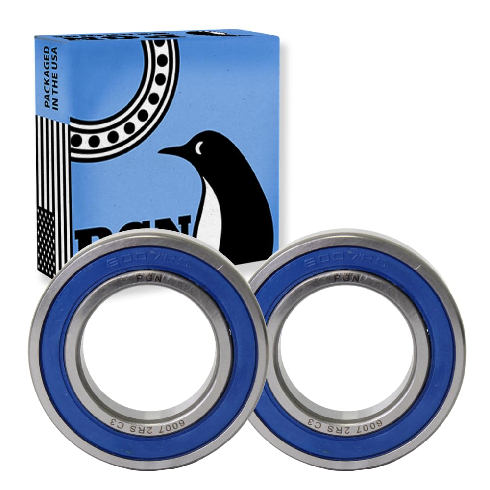 PGN (2 Pack) 6007-2RS Bearing - Lubricated Chrome Steel Sealed Ball Bearing - 35x62x14mm Bearings with Rubber Seal & High RPM Support