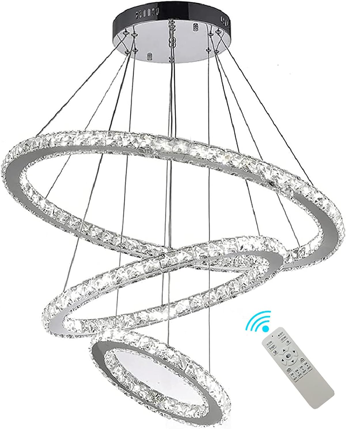 40inches Modern K9 Crystal Chandelier Lighting with LED Dimmer Adjustable Living Room Ceiling Light Fixture Modern Large Ring Pendant Light
