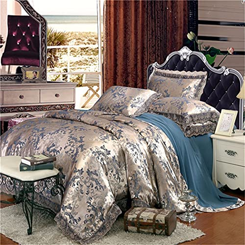 Kehaioo Luxury Satin Jacquard Bedding Set, Queen King Size Bedsheet Bed Set, 4Pcs Gold Silver Cotton Silk Lace Duvet Cover Sets #TOP4