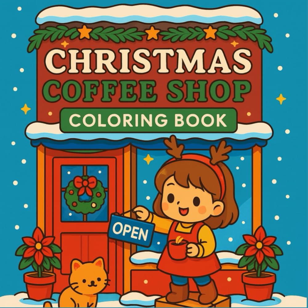 Christmas Coffee Shop Coloring Book: Easy, Relaxing & Fun Coloring Pages for Winter