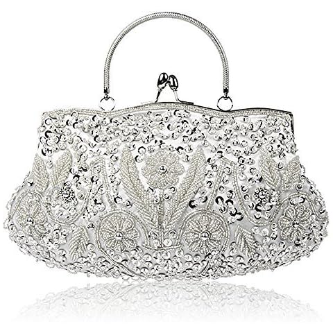 YYW Collection Antique Floral Bead Sequin Soft Clutch Evening Bag Designer Purse Large Clutch Handbag Cover