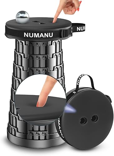 NUMANU Taburete plegable mejorado 2025 con acolchado de asiento integrado, asiento telescópico retráctil ajustable en altura, taburete plegable