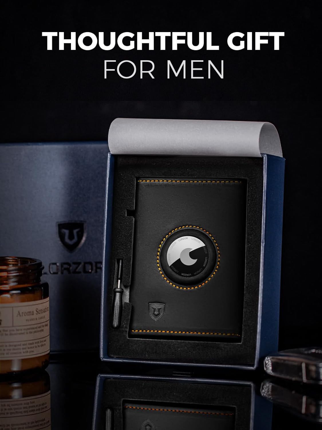 LORZOR AirTag Wallet - Full Grain Leather, Mens Minimalist Wallet with Apple Air Tag Holder, Slim Smart Pop up Card Case, ID Window, RFID Blocking, Front Pocket (AirTag Not Included) - Image 8