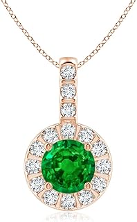 Angara Natural Emerald Pendant/Necklace with Bar-Set Diamond Halo in 14K Solid Gold/Platinum for Women | May Birthstone Je...