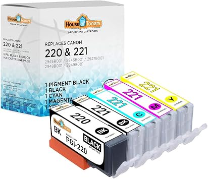 Amazon.com: HouseOfToners - Cartucho de tinta compatible para Canon PGI-220  (1 Negro) y CLI-221 (1 Negro, 1 Cian, 1 Magenta, 1 Amarillo, 5 unidades) :  Productos de Oficina