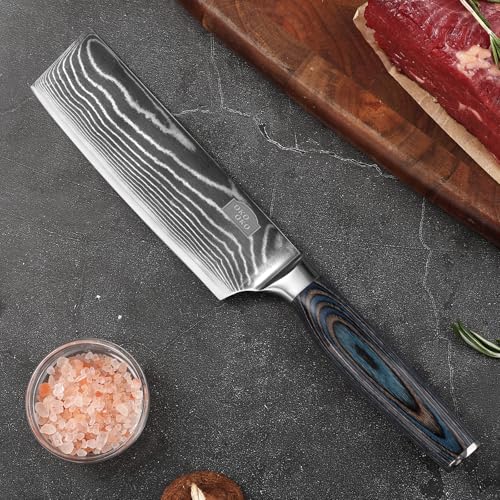 Nakiri Knife, 7-Inch Kitchen Nakiri Knives with 9Cr18MoV Steel Core, Razor Sharp Japanese Vegetable Knife for Home - Multipurpose Kitchen Knife with Wood Handle in Gift Box by QKOQKO - Used condition - Image 6