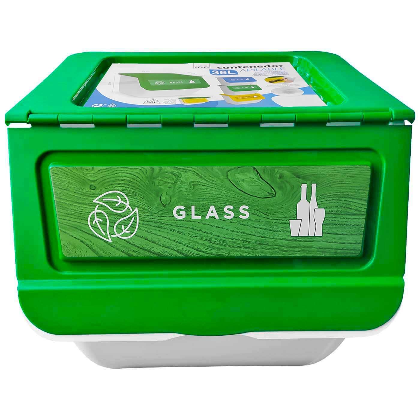 Acan Lot de 3 poubelles empilables en plastique avec roulettes, boîtes de rangement ordures, recyclage (papier, plastique et verre, 36 l, 36 x 38,5 x 38 cm)