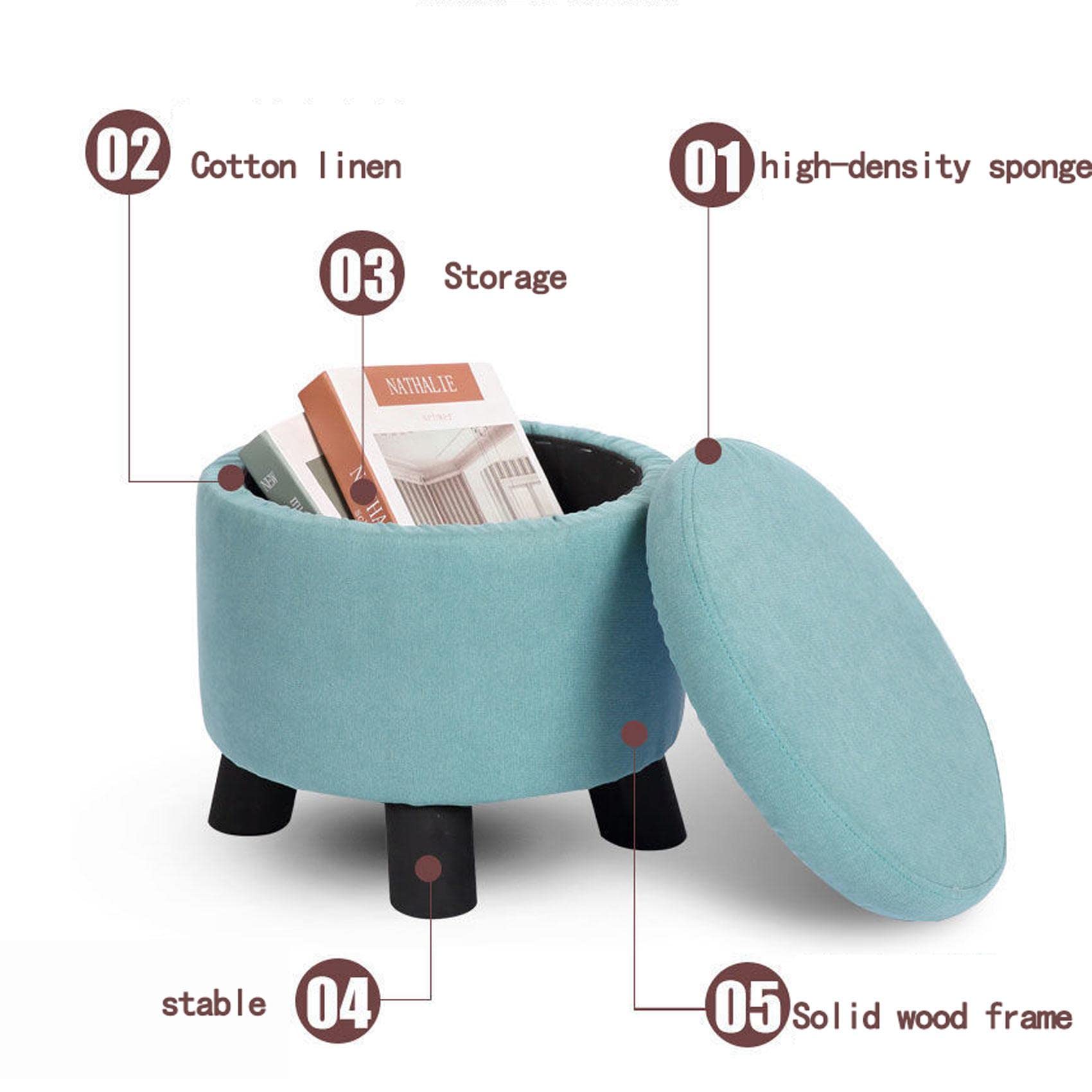 Pouf Pouf Contenitore Pouf Pouf con Gambe Pouf Rotondi in Cotone e Lino Pouf per la Camera da Letto Pouf per Soggiorno, Beige- 33 * 30cm
