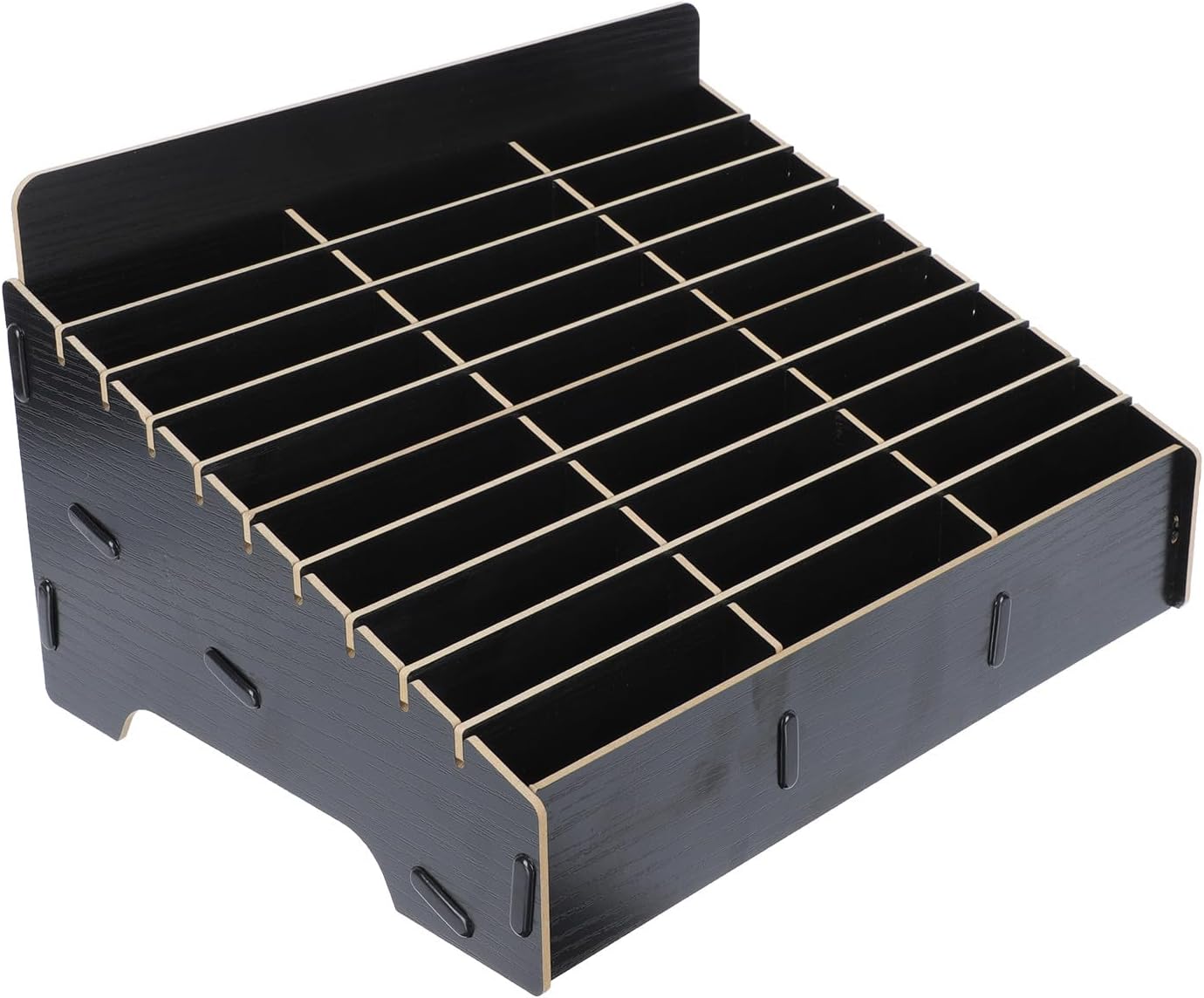Wooden Multi-grid Phone Organizer Box with 30 Slots Black Cell Phone Storage Holder for Meeting Rooms Classroom Desk