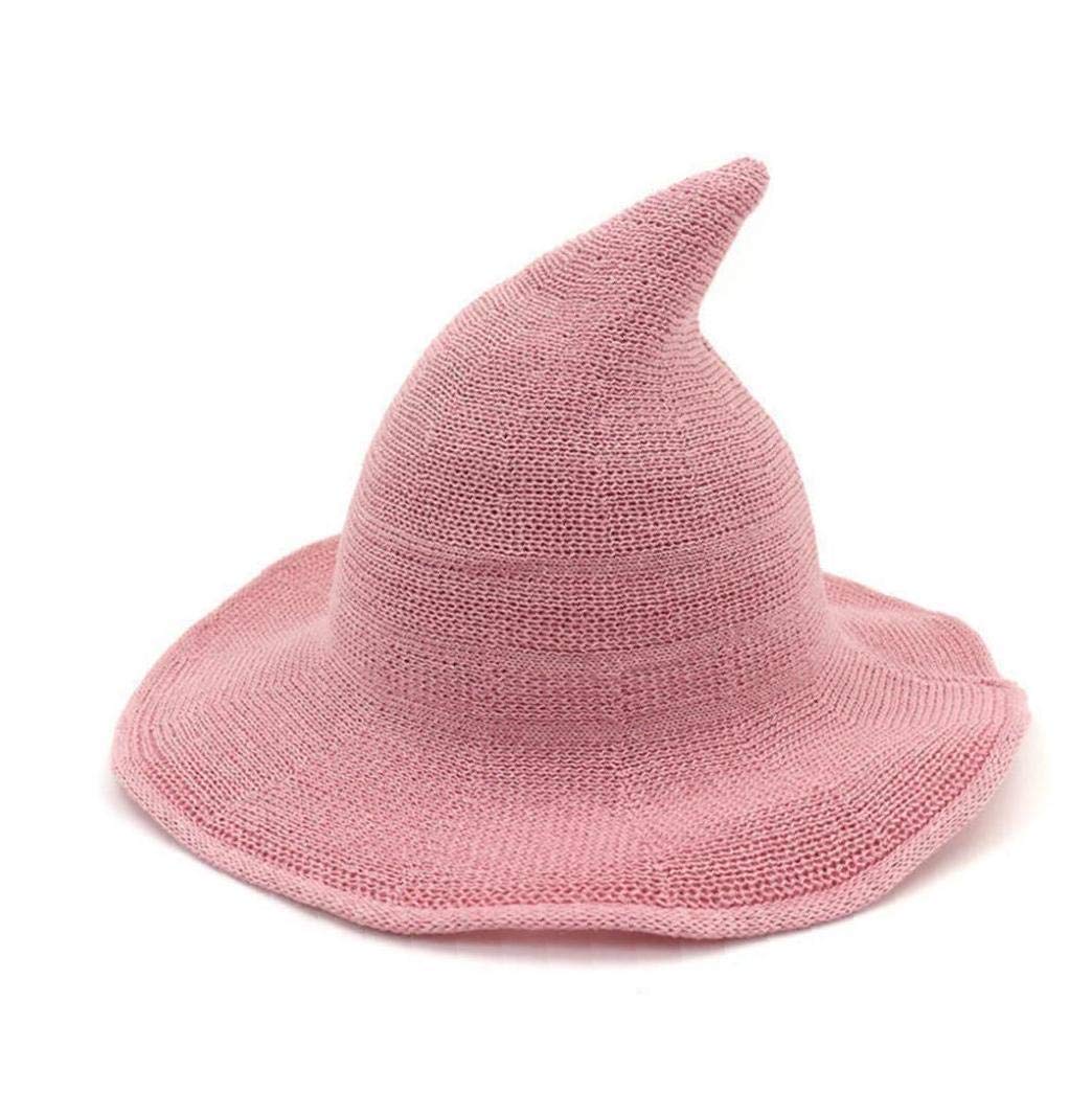 EElabper Modern Witch Hat Women Wide Brim Spire Knitted Cap Halloween Cosplay Felt Hat Flat Wool Costume