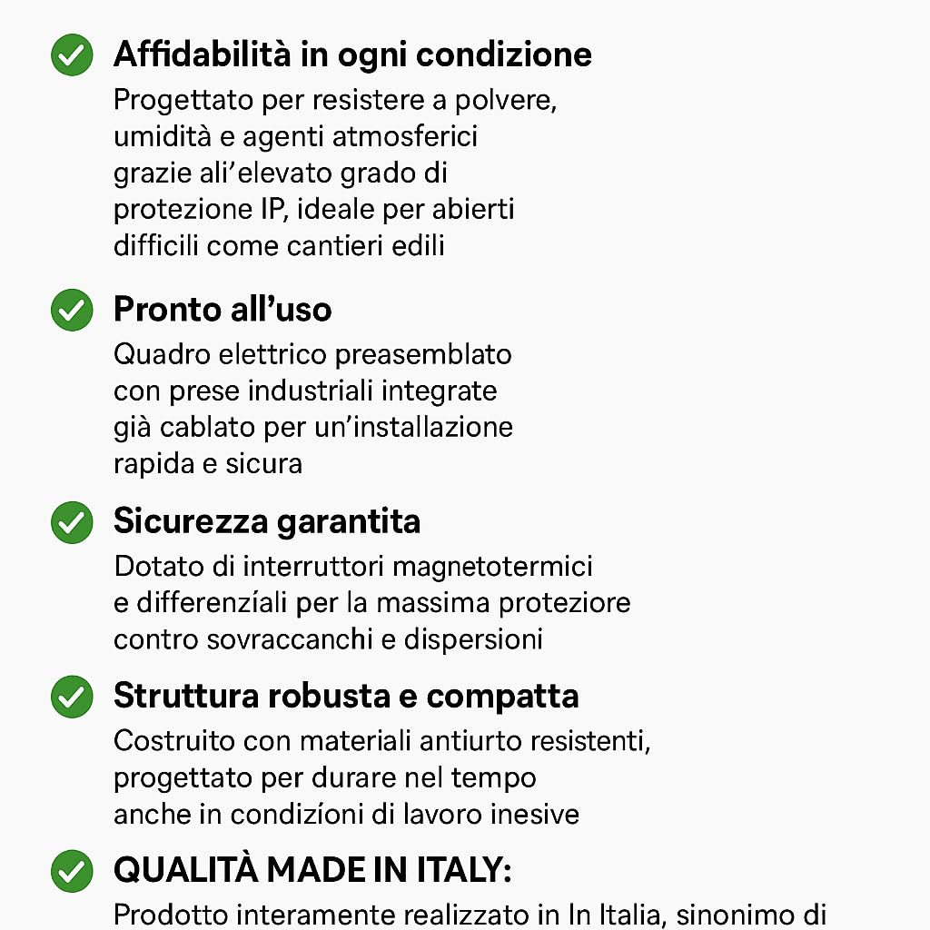 Quadro da Cantiere IP67, Made in Italy - Robusto, Sicuro e certificato, Quadretto da cantiere con prese industriali Affidabile e Protezione IP67 – quadro elettrico portatile con differenziale