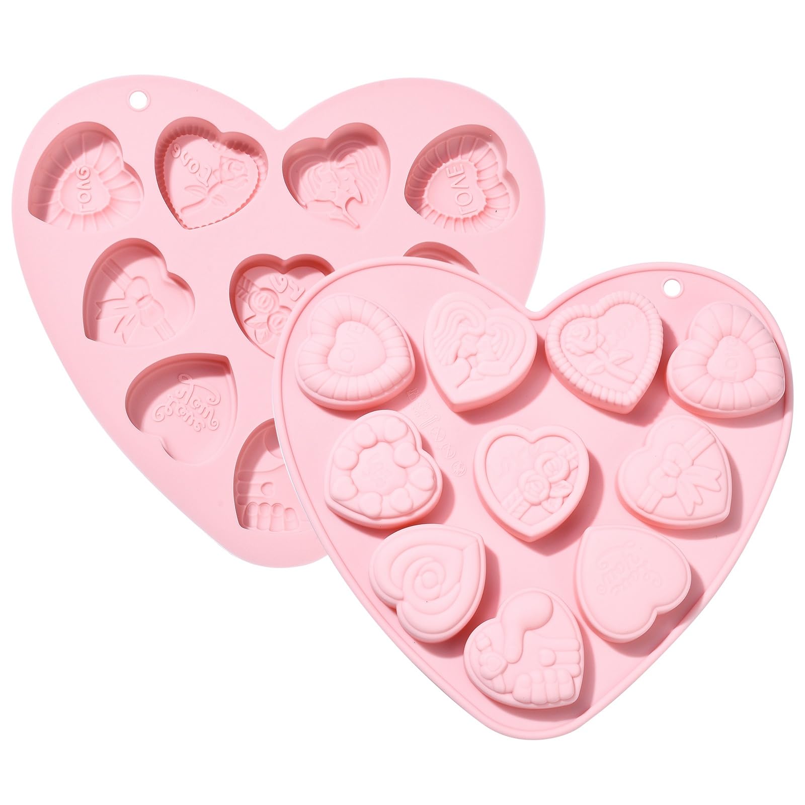 UR URLIFEHALL 2 Pcs Silicone Heart Moulds Love Heart Shaped Silicone Baking Moulds for DIY Cake Chocolate Candy Decoration Jewellery Making