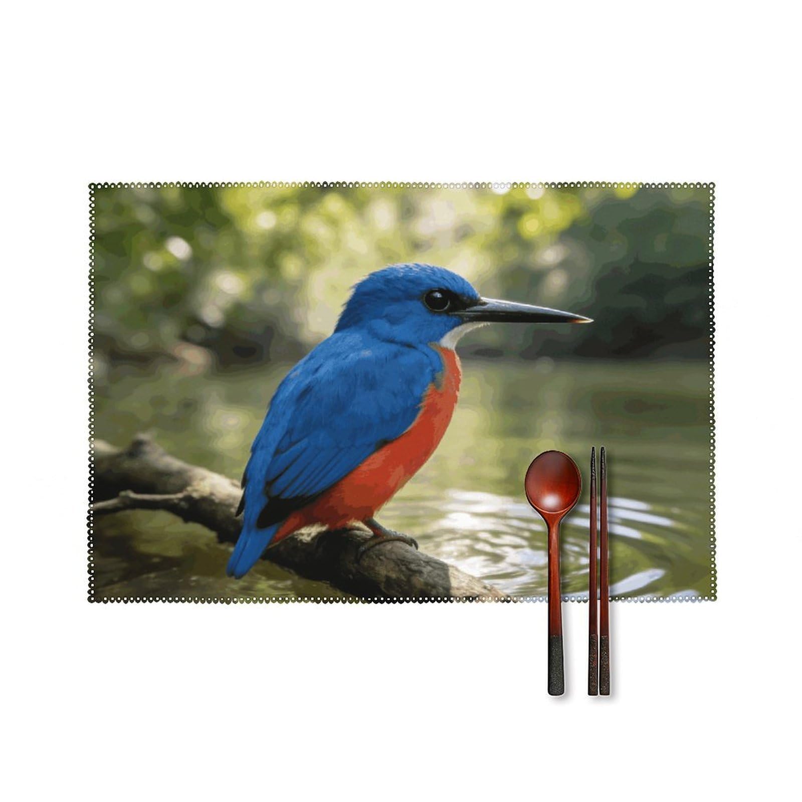 Kingfisher Placemats Set of 6, 12x18 Inch Heat Resistant Washable Canvas Table Mats, Stain Resistant Decorative Dining Placemats for Kitchen, Restaurant, Outdoor Party