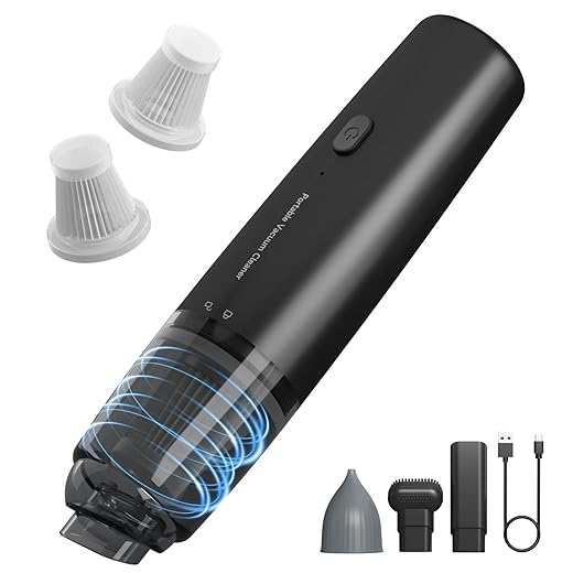Handheld Vacuum Cordless, Car Vacuum Cleaner Portable with HEPA Filter, 2 Suction Modes, Mini Hand Held Vacuum Rechargeable for Car, Home, Pet Hair, Office, Desk, Keyboards (Black)