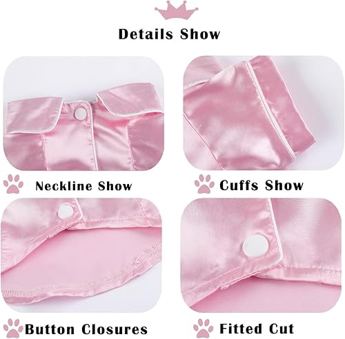 Dog Silk Pajamas Dog Shirts for Small Dogs Satin Pjs Two-Legged Puppy Clothes Lapel Sleepwear Cat Outfit (Pink, XS)(Pink,Large)