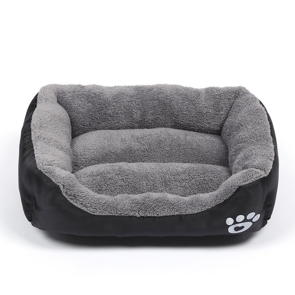 OUYUNKKA Dog Bed & Cat Cushion (L, 26.0 x 19.7 inch) Square Black Dog Sofa for Medium & Small Pets, Semi-Enclosed Fluffy Soft Easy Clean