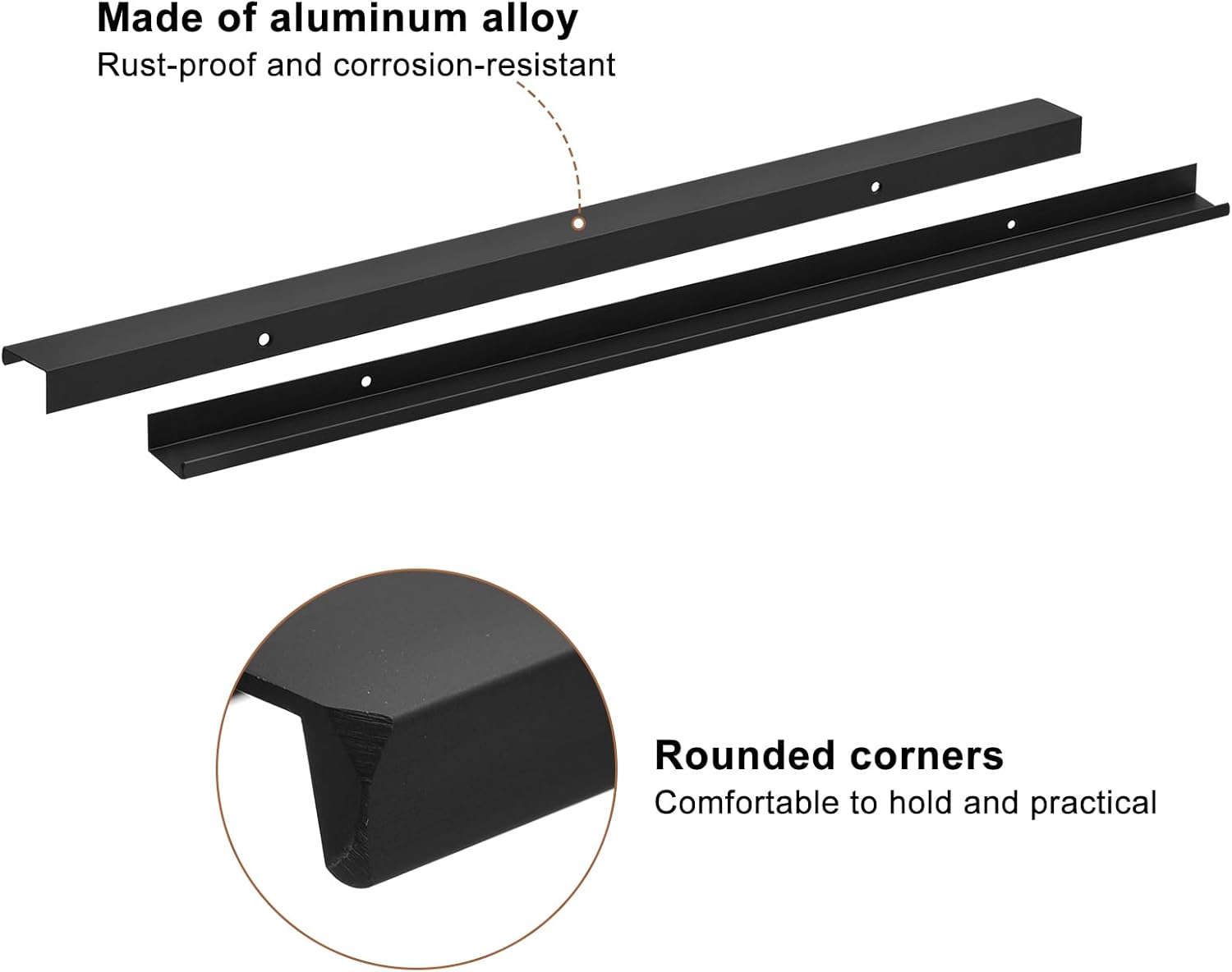 uxcell Cabinet Finger Edge Pull, 3pcs 500mm/19.69 Aluminum Alloy Back Mount Hidden Cabinet Pulls Concealed Handle for Home Kitchen Drawer Cabinet, Black