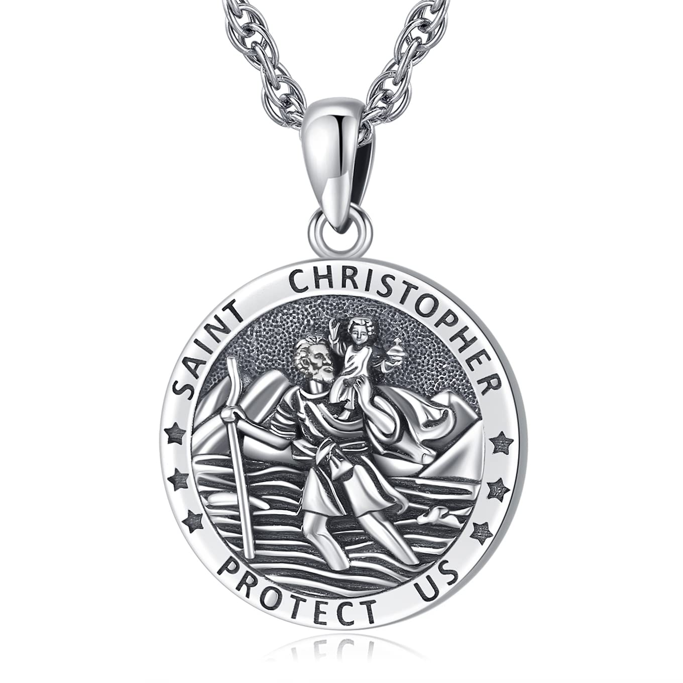 Saint Necklace S925 Sterling Silver Patron St Amulet Medal Protection Pendant Jewelry for Men Women