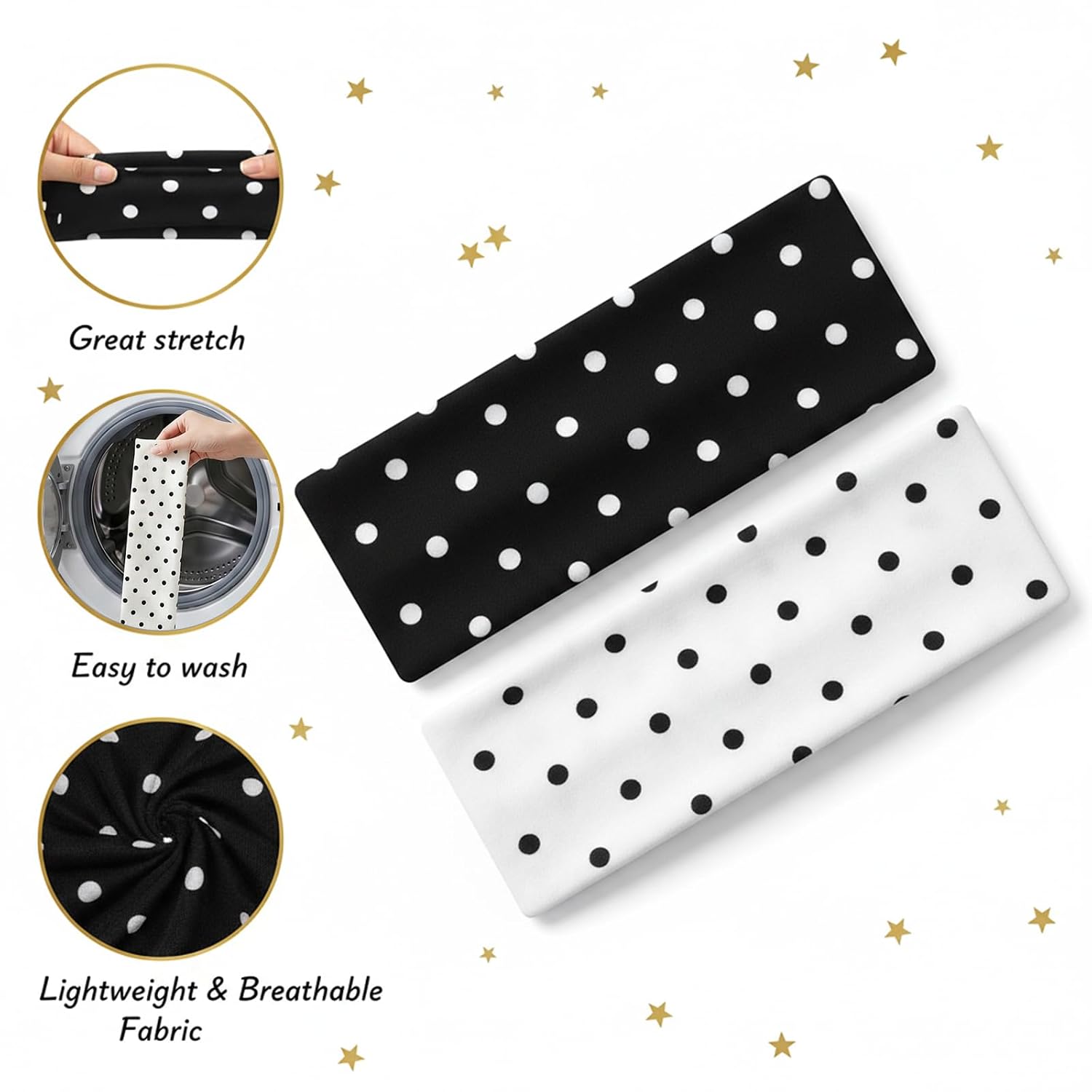 2Pcs Polka Dot Headband, Black White Polka Dot Elastic Headband image 3