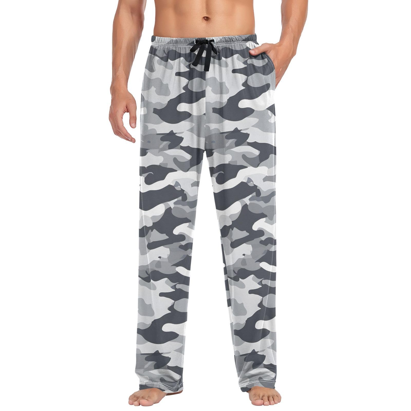 Pantalones de Pijama de Camuflaje Gris, Pantalones de Descanso para Hombre, Pantalones de Pijama súper Suaves para Hombre con Bolsillos y cordón